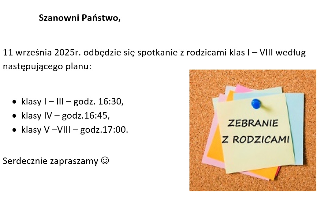 Zebranie rodziców - wrzesień 2025